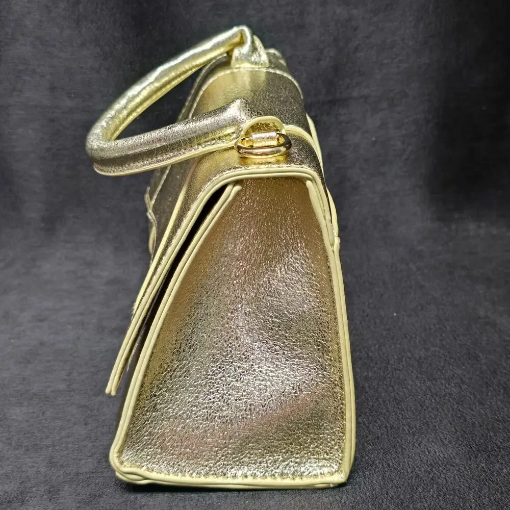 Gold Faux Leather Crossbody & Hand Held Purse Multi Wear Clutch